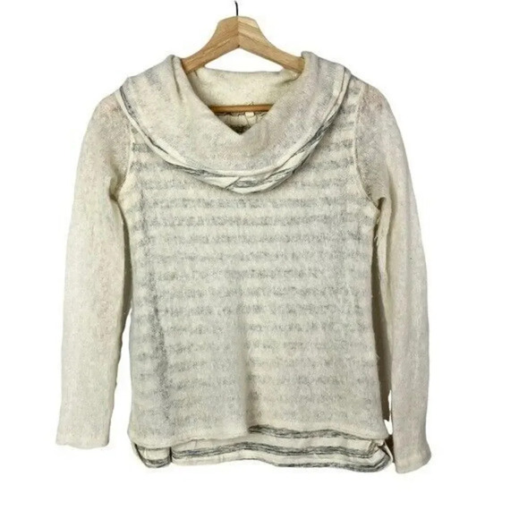Anthropologie Moth Ivory Striped Layered Cowl Neck Sweater M - Picture 2 of 4